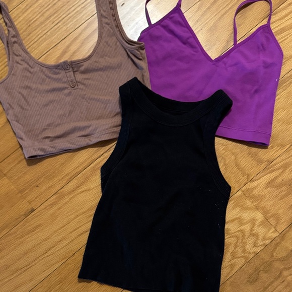mixed- Garage, Aeri , Heart and Hips Tops - Trendy Women's Crop Top Trio - Black, Purple, and Tan